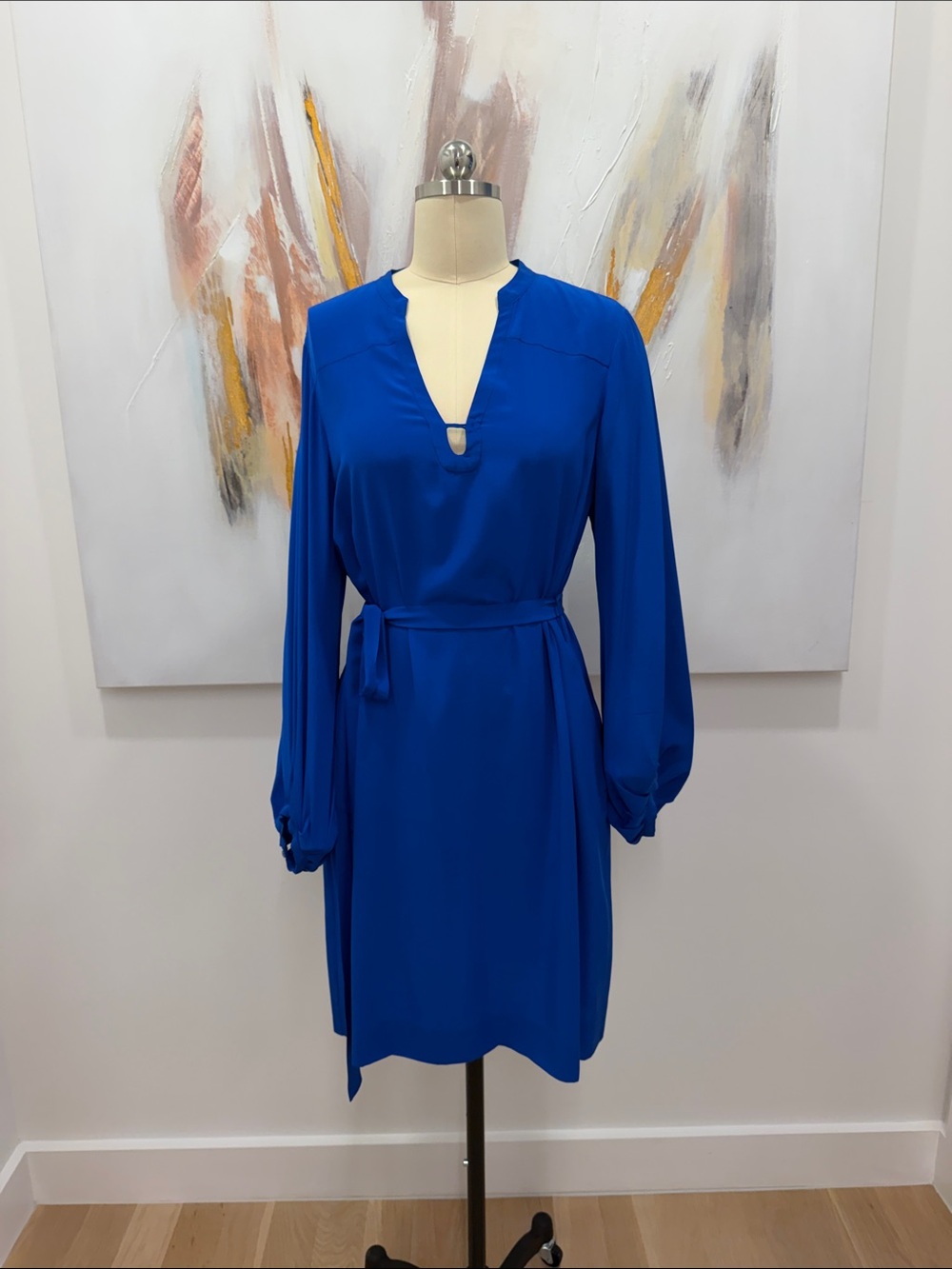 Diane Von Furstenberg Sapphire Blue Long-Sleeve Belted Dress